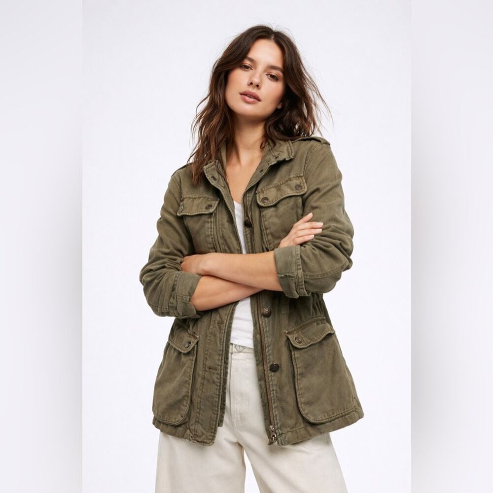 Free People Not Your Brothers Surplus Jacket in Olive Green Size Small
